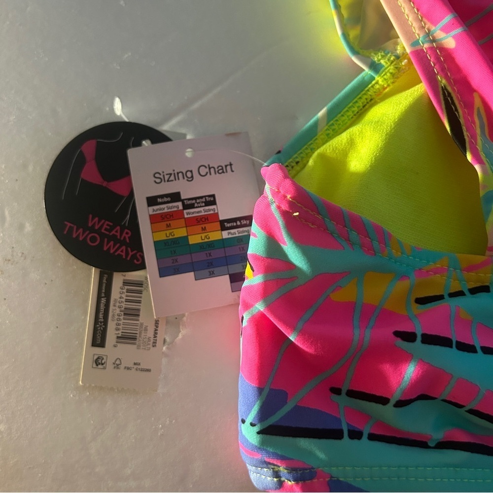 NWT No Boundaries Women Tropical Print Swimsuit Bikini Top L Acid Pink Yellow* - Picture 6 of 6